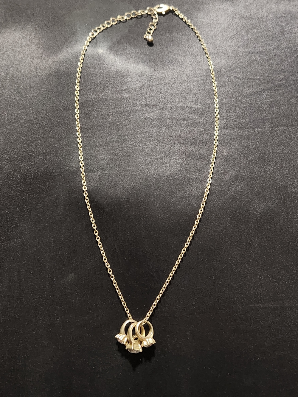 ​Gold Tone Triple Ring Charm Necklace Cubic Zirconia Accent Minimalist Jewelry
​